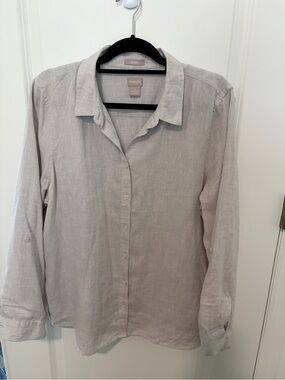 Chico's Light Gray Linen Button-Up Blouse